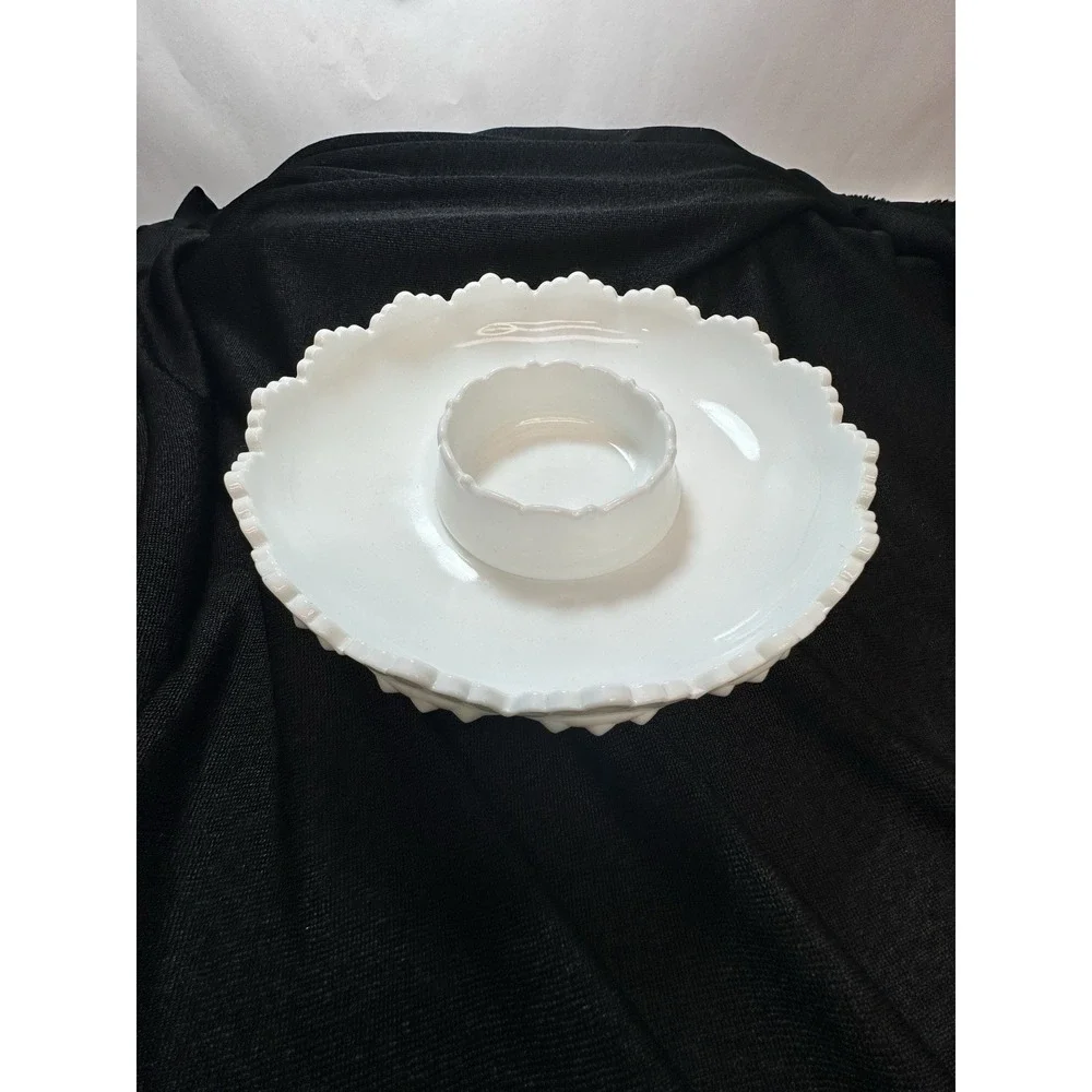 Fenton Hobnail Milk Glass Fluted Edge‎ Chip and Dip Bowl Or Candle Holder